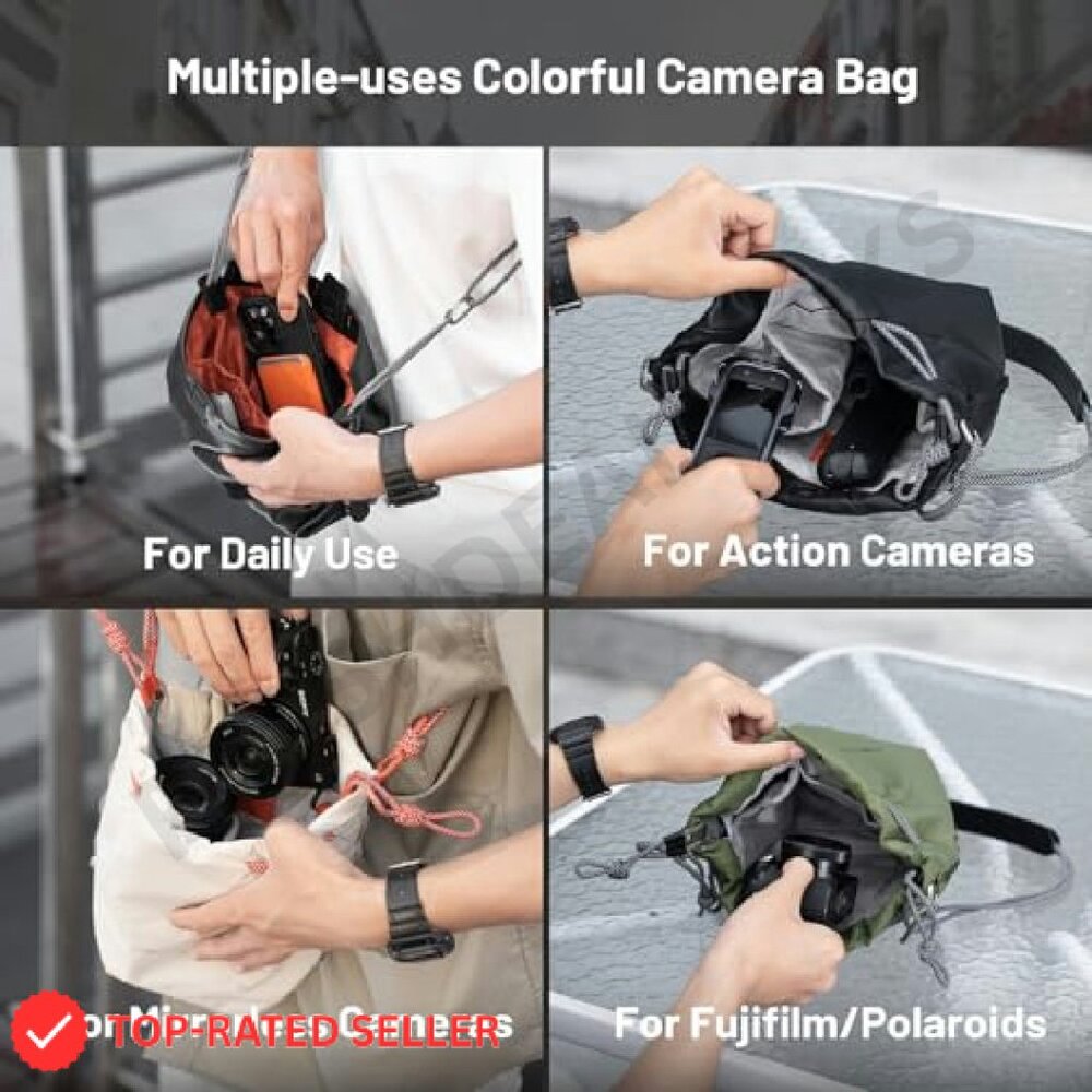 Leather Camera Bag Drawstring Pouch Minimal Chic … - image 4